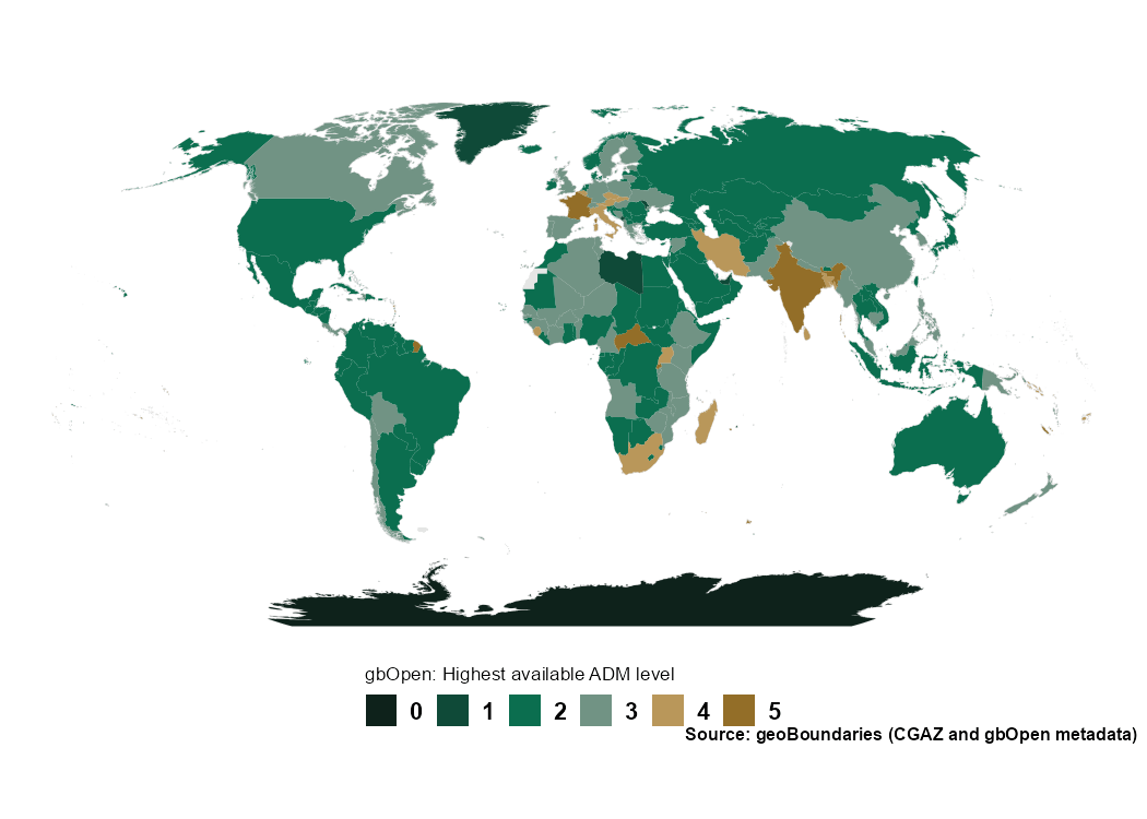 Highest available gbOpen ADM level by country.