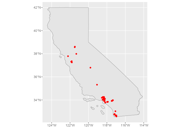 Locations of Pizza Hut restaurants in California extracted with nominatimlite