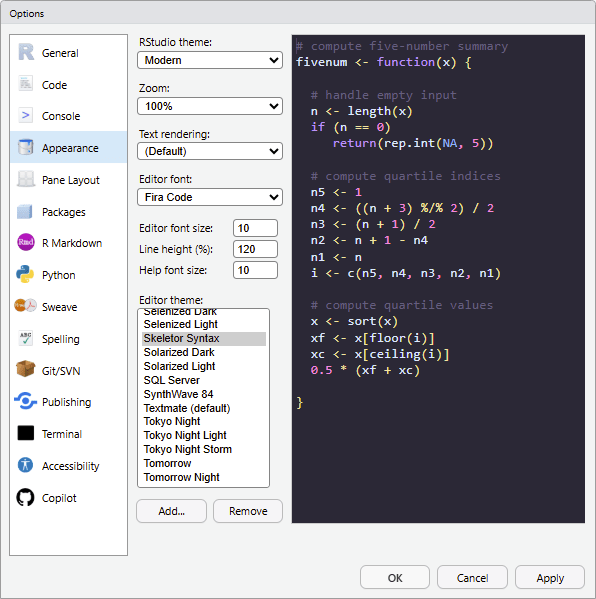 RStudio IDE add theme UI